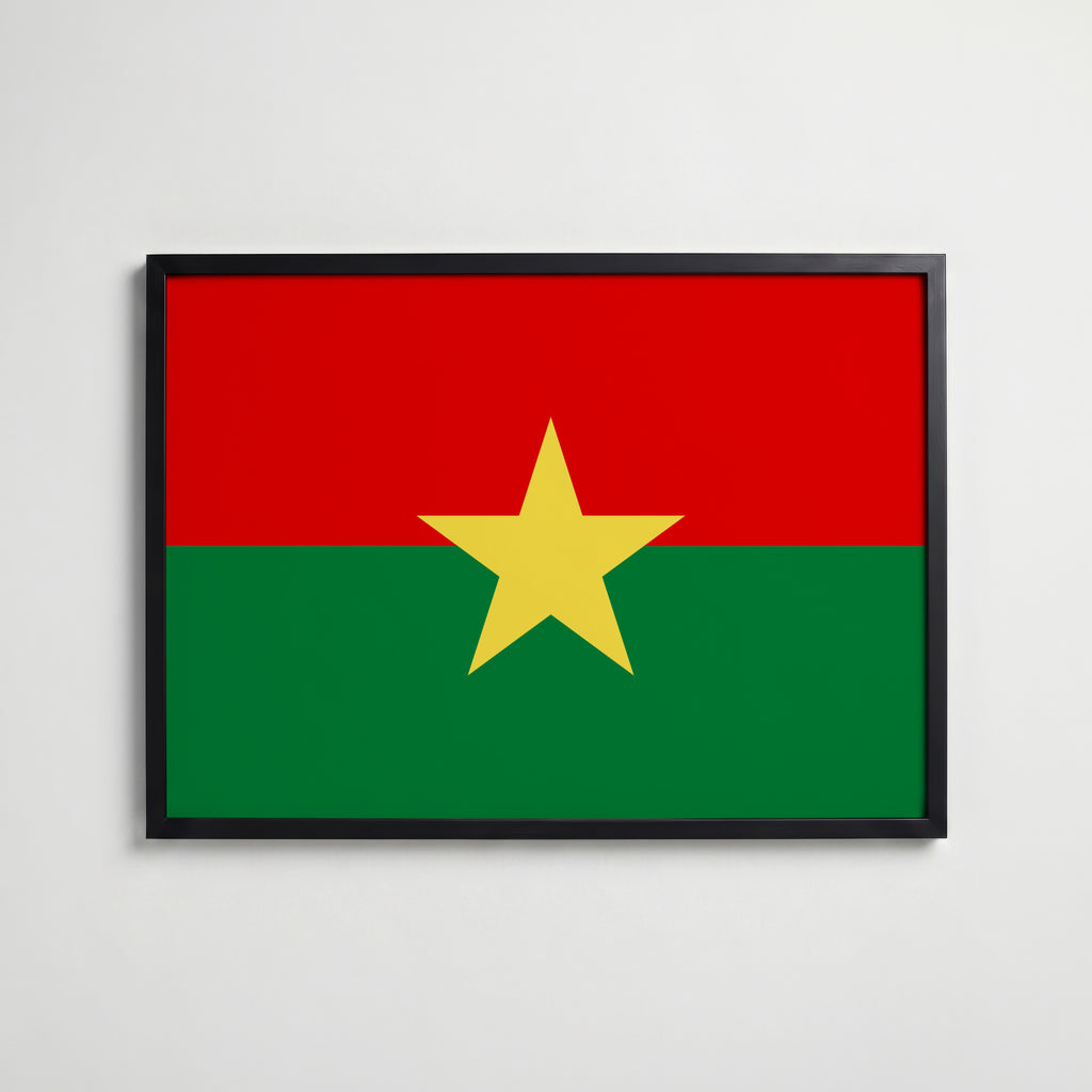 Burkina Faso National Flag Poster i svart ram – stilren konsttryck som väggdekor från Bozetto