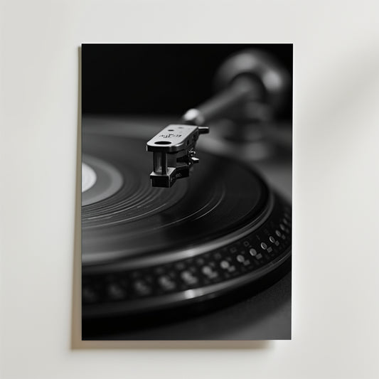 Black And White Record Player Poster