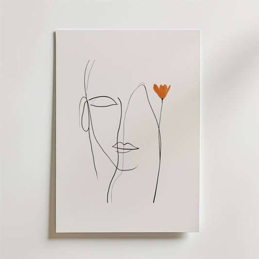 Orange Flower Line Face Poster