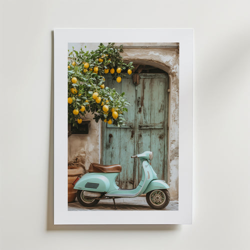 Italian Vespa – stilfullt konsttryck från Bozetto, tryckt på matt finpapper i hög tryckkvalitet