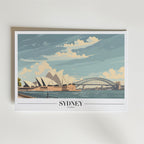 Sydney Skyline – stilfullt konsttryck från Bozetto, tryckt på matt finpapper i hög tryckkvalitet