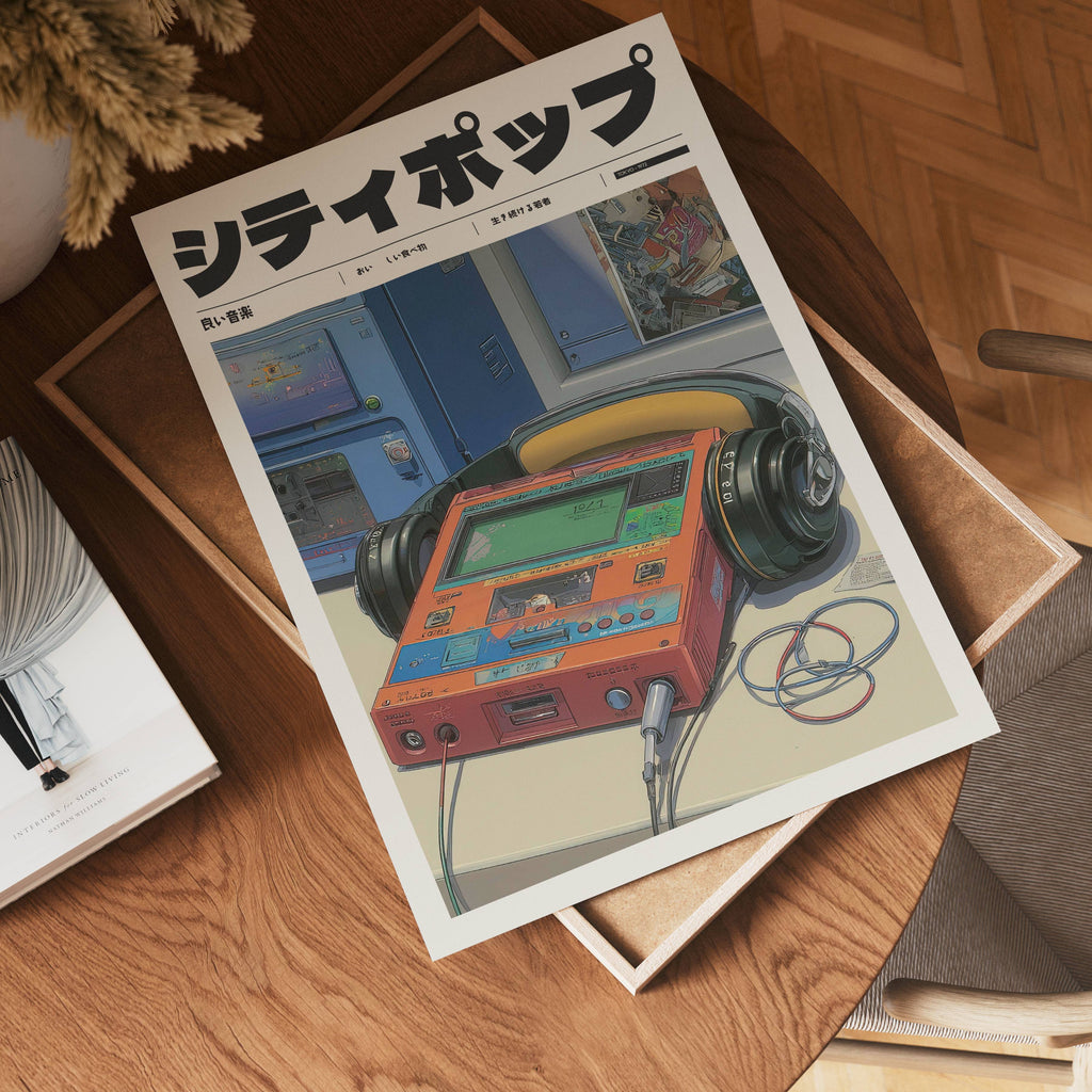 Retro Frequency poster visualiserad på vägg – se rätt storlek med mockup från Bozetto