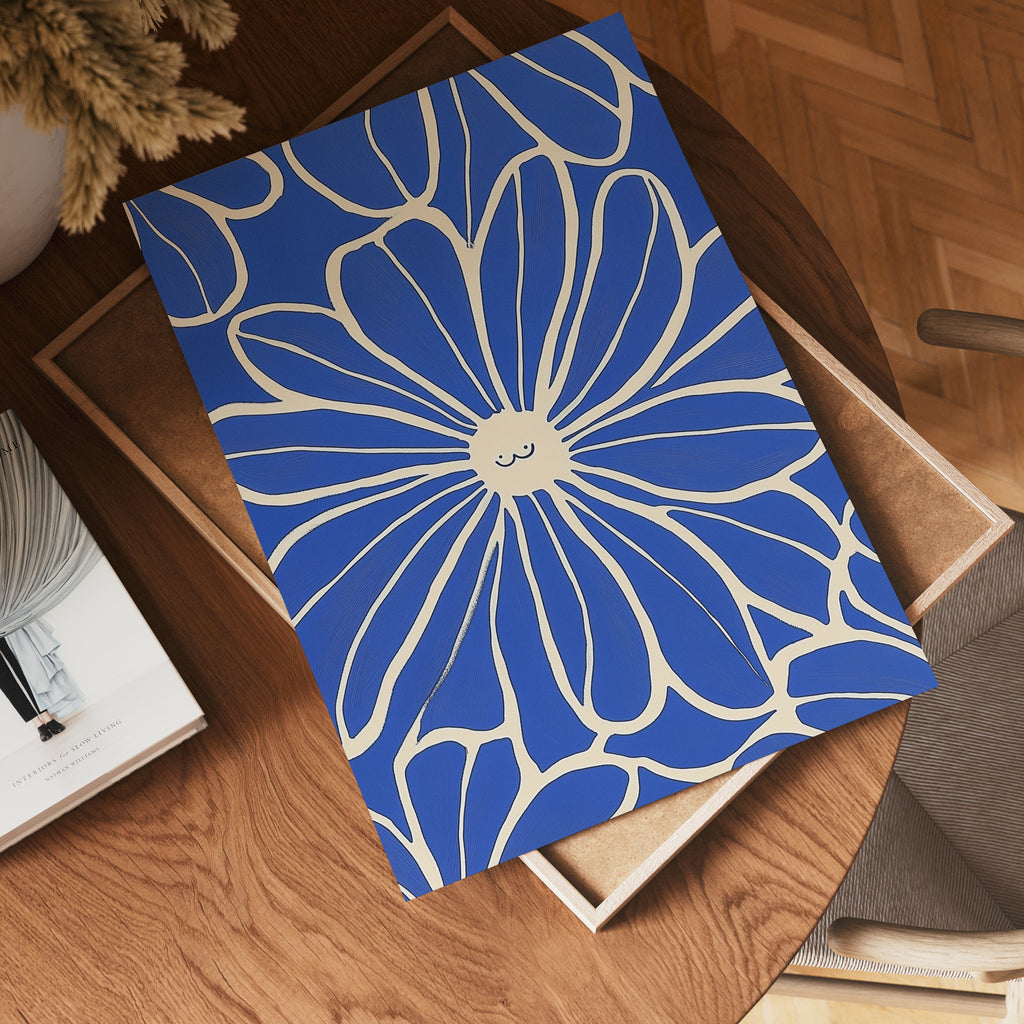 Happy Blue Flower poster visad rakt fram – Bozetto affisch i hög tryckkvalitet i hög tryckkvalitet