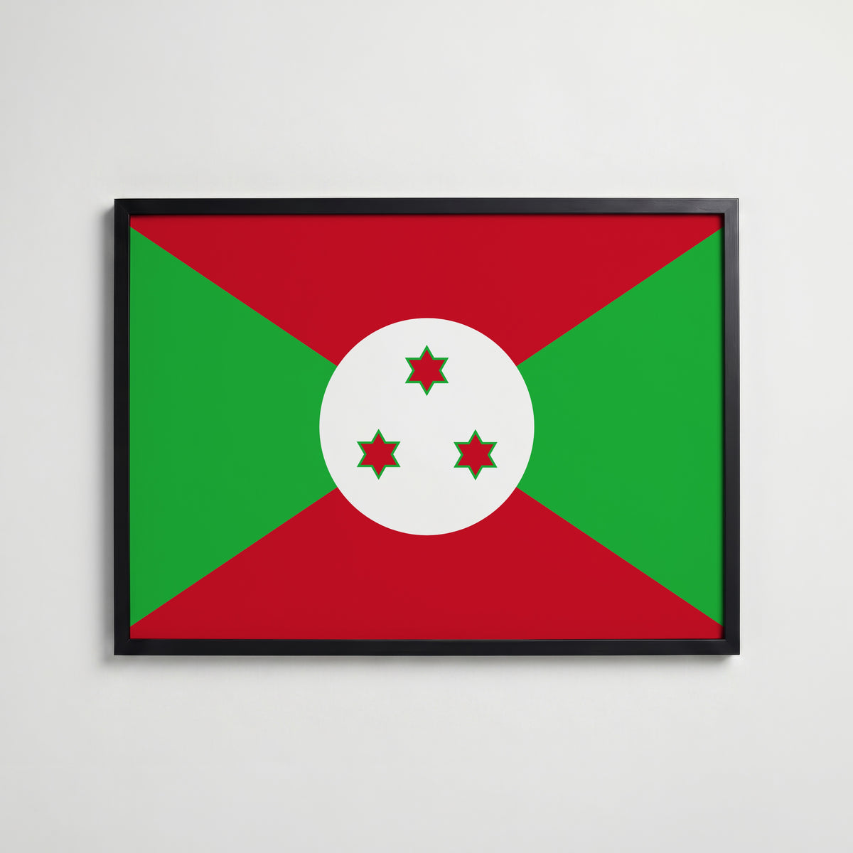 Burundi National Flag Poster i svart ram – stilren konsttryck som väggdekor från Bozetto