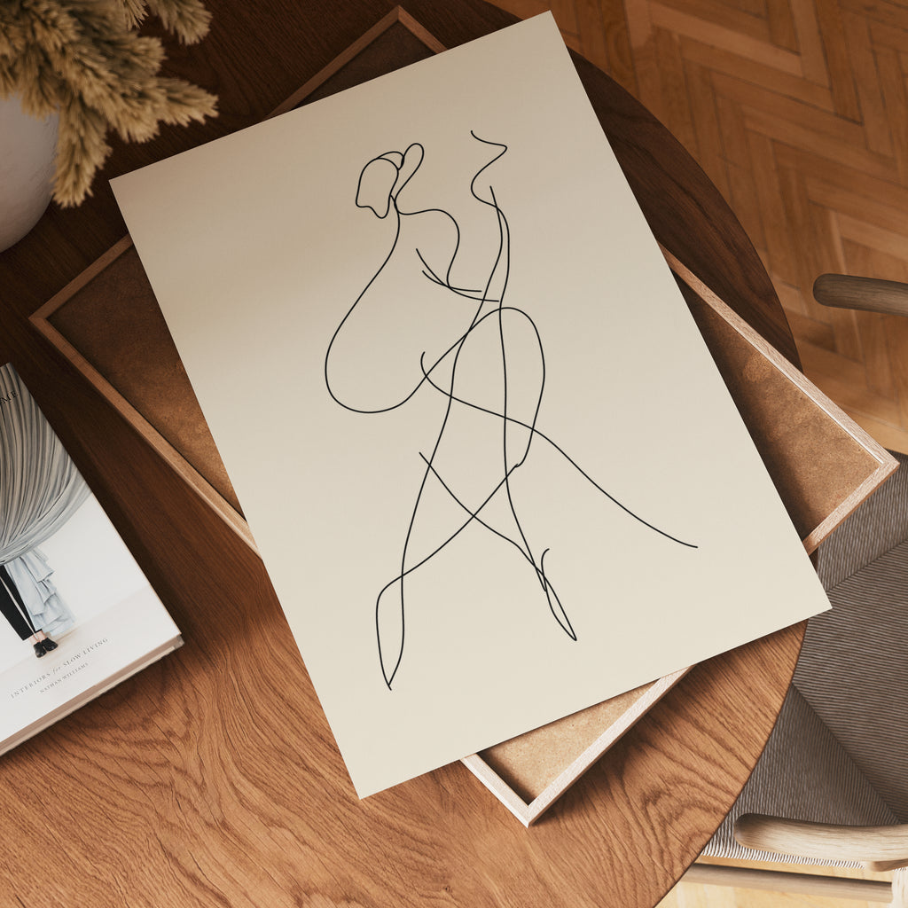 Elegant Line Art Woman poster visad rakt fram – Bozetto affisch i hög tryckkvalitet