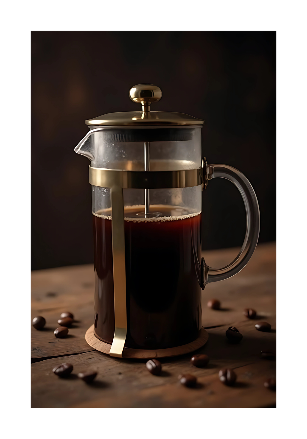 Coffee Press konsttryck på vit bakgrund – elegant Bozetto affisch för hemmet i hög tryckkvalitet