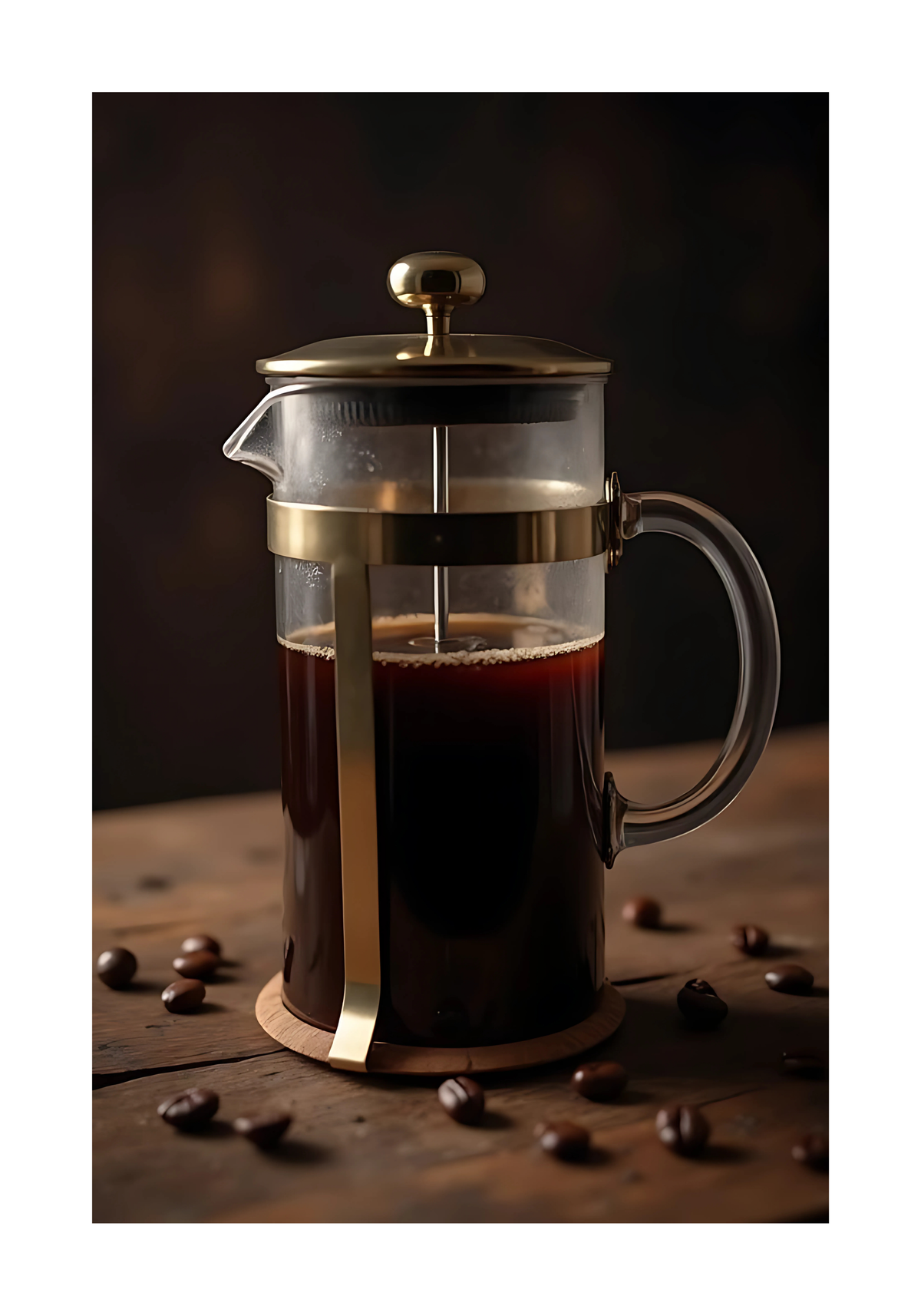 Coffee Press konsttryck på vit bakgrund – elegant Bozetto affisch för hemmet i hög tryckkvalitet