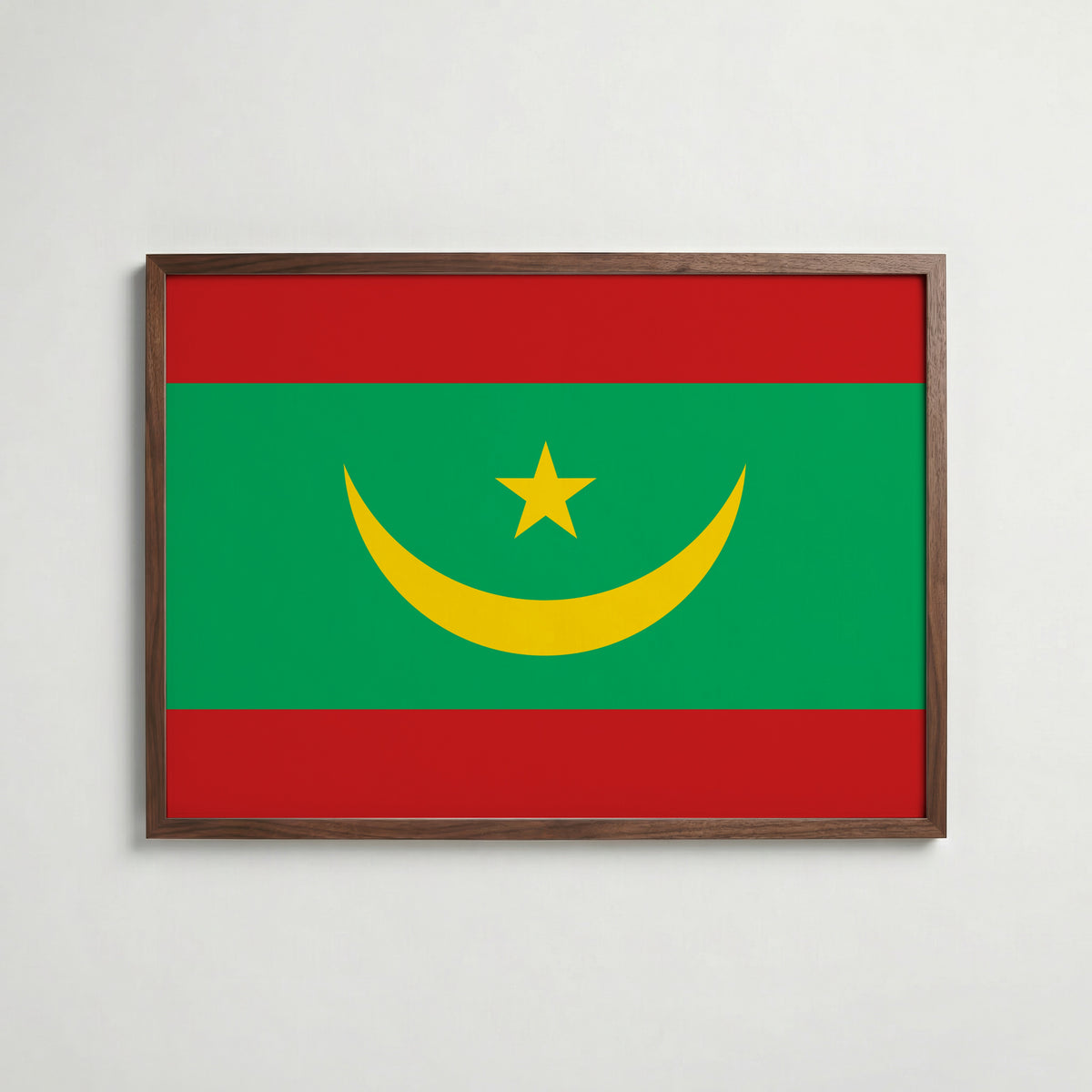 Mauritania National Flag Poster i valnötsram – varm konstaffisch för hemmet från Bozetto