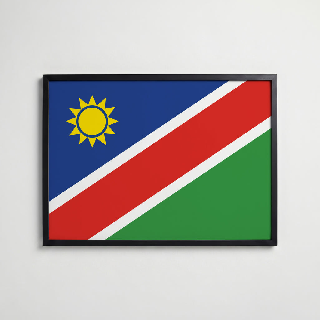 Namibia National Flag Poster i svart ram – stilren konsttryck som väggdekor från Bozetto