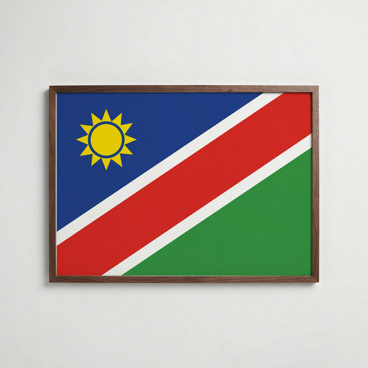 Namibia National Flag Poster i valnötsram – varm konstaffisch för hemmet från Bozetto