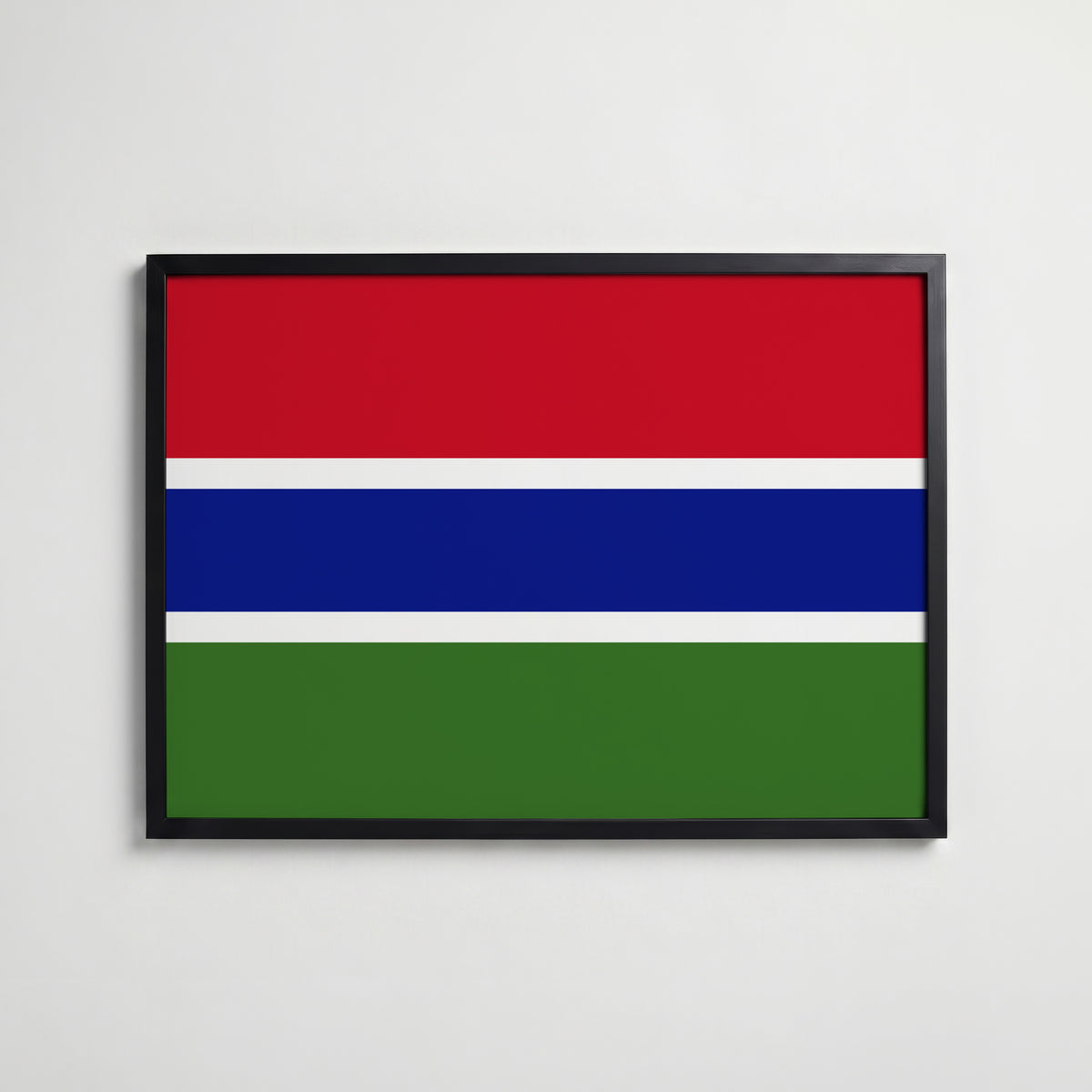 Gambia National Flag Poster i svart ram – stilren konsttryck som väggdekor från Bozetto
