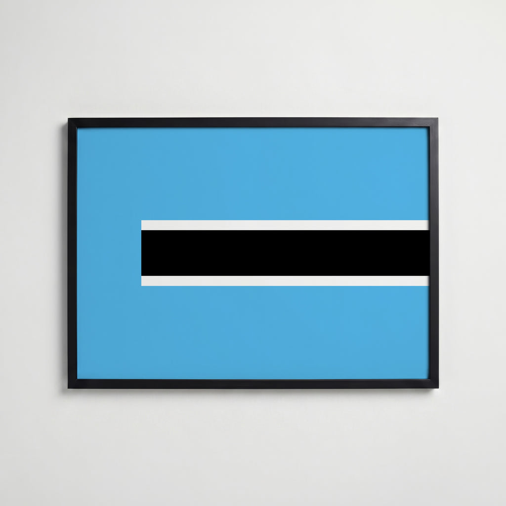 Botswana National Flag Poster i svart ram – stilren konsttryck som väggdekor från Bozetto