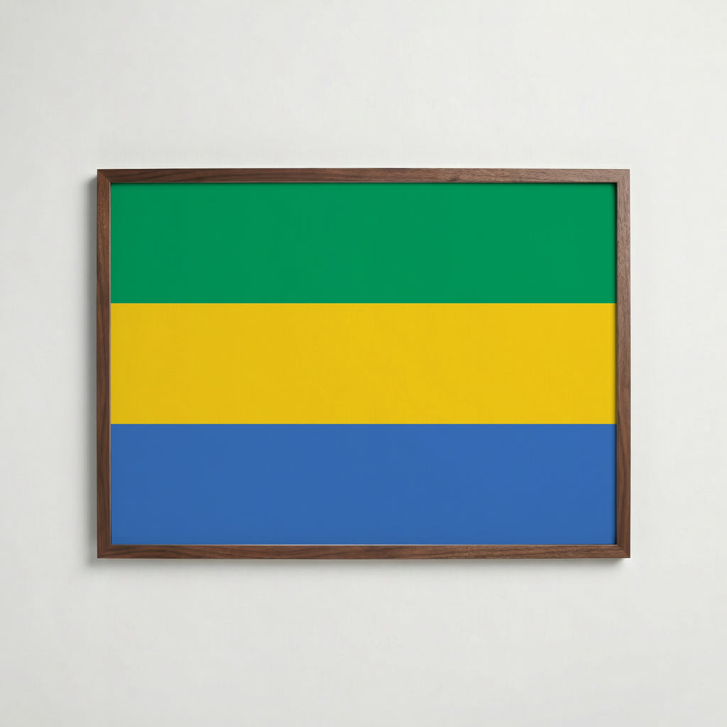 Gabon National Flag Poster i valnötsram – varm konstaffisch för hemmet från Bozetto