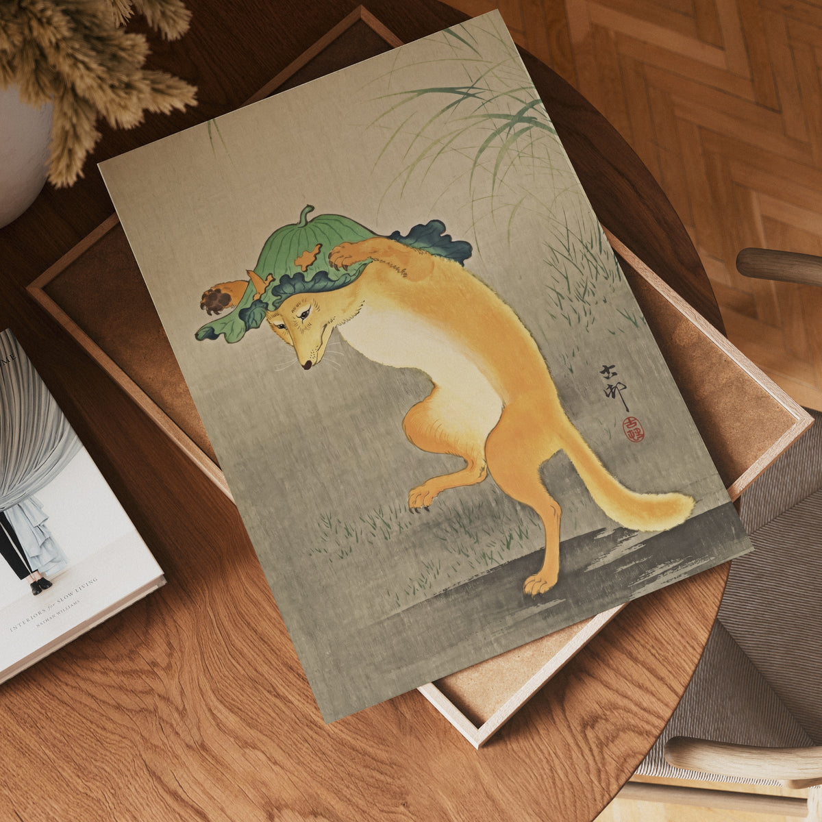 Dancing Fox Ohara Koson – stilfullt konsttryck från Bozetto, tryckt på matt finpapper