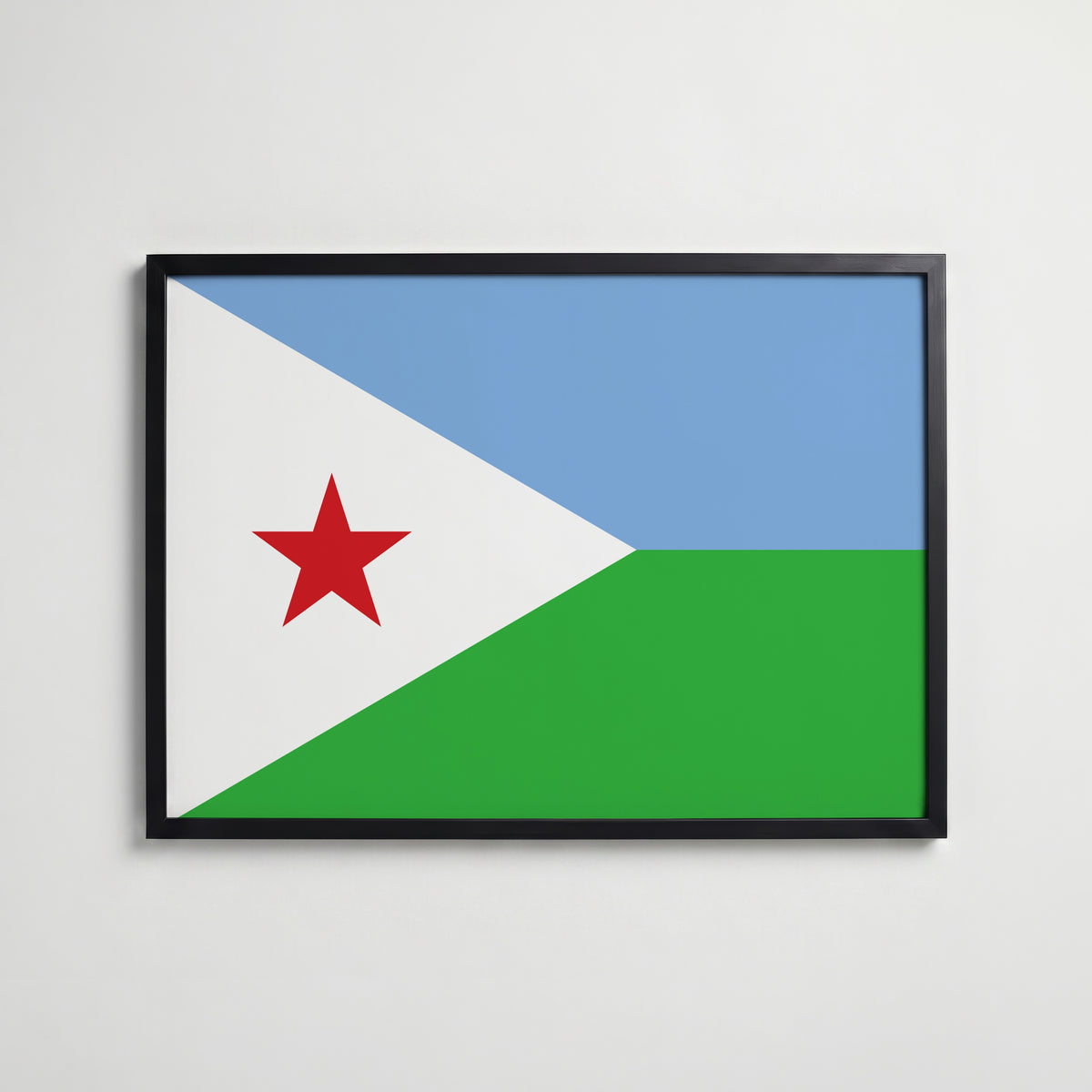 Djibouti National Flag Poster i svart ram – stilren konsttryck som väggdekor från Bozetto