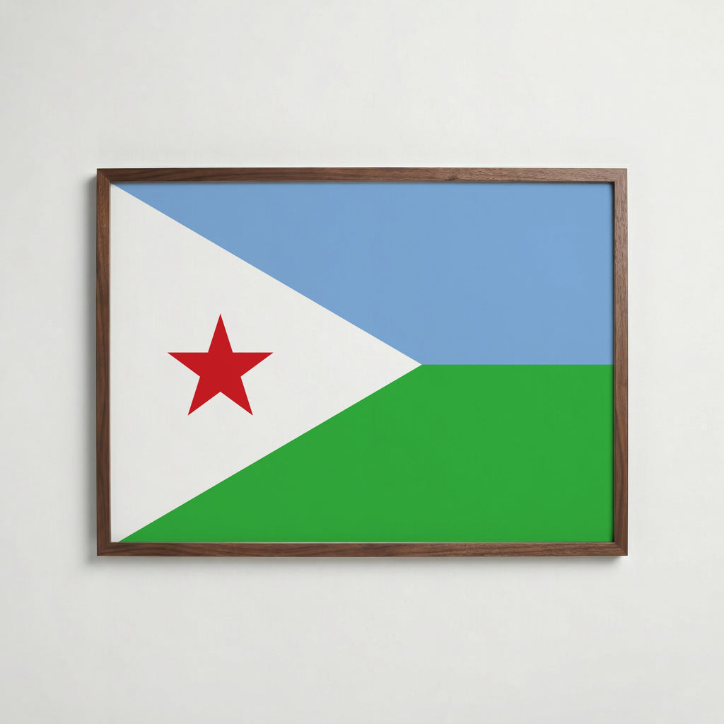 Djibouti National Flag Poster i valnötsram – varm konstaffisch för hemmet från Bozetto