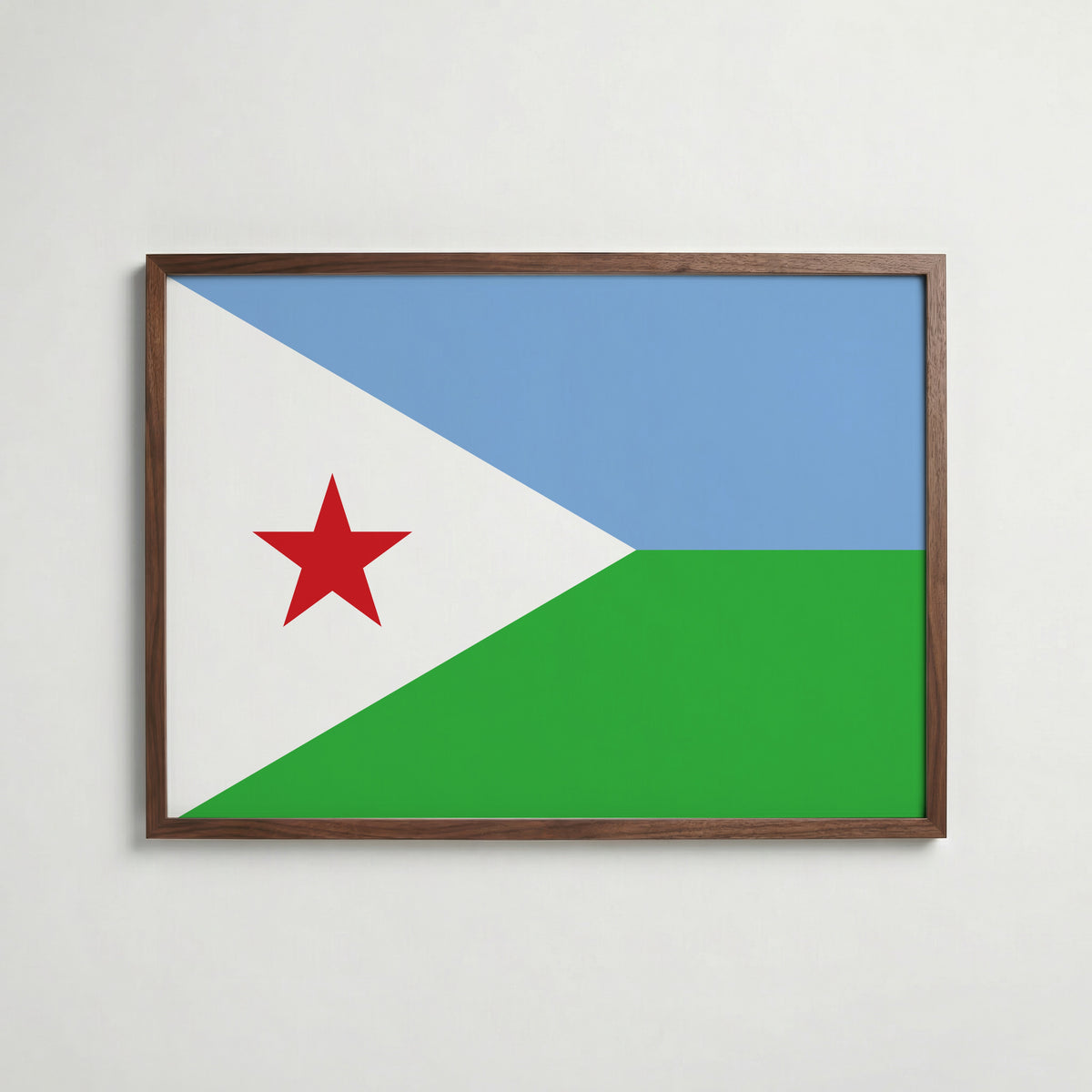 Djibouti National Flag Poster i valnötsram – varm konstaffisch för hemmet från Bozetto
