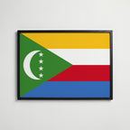 Comoros National Flag Poster i svart ram – stilren konsttryck som väggdekor från Bozetto