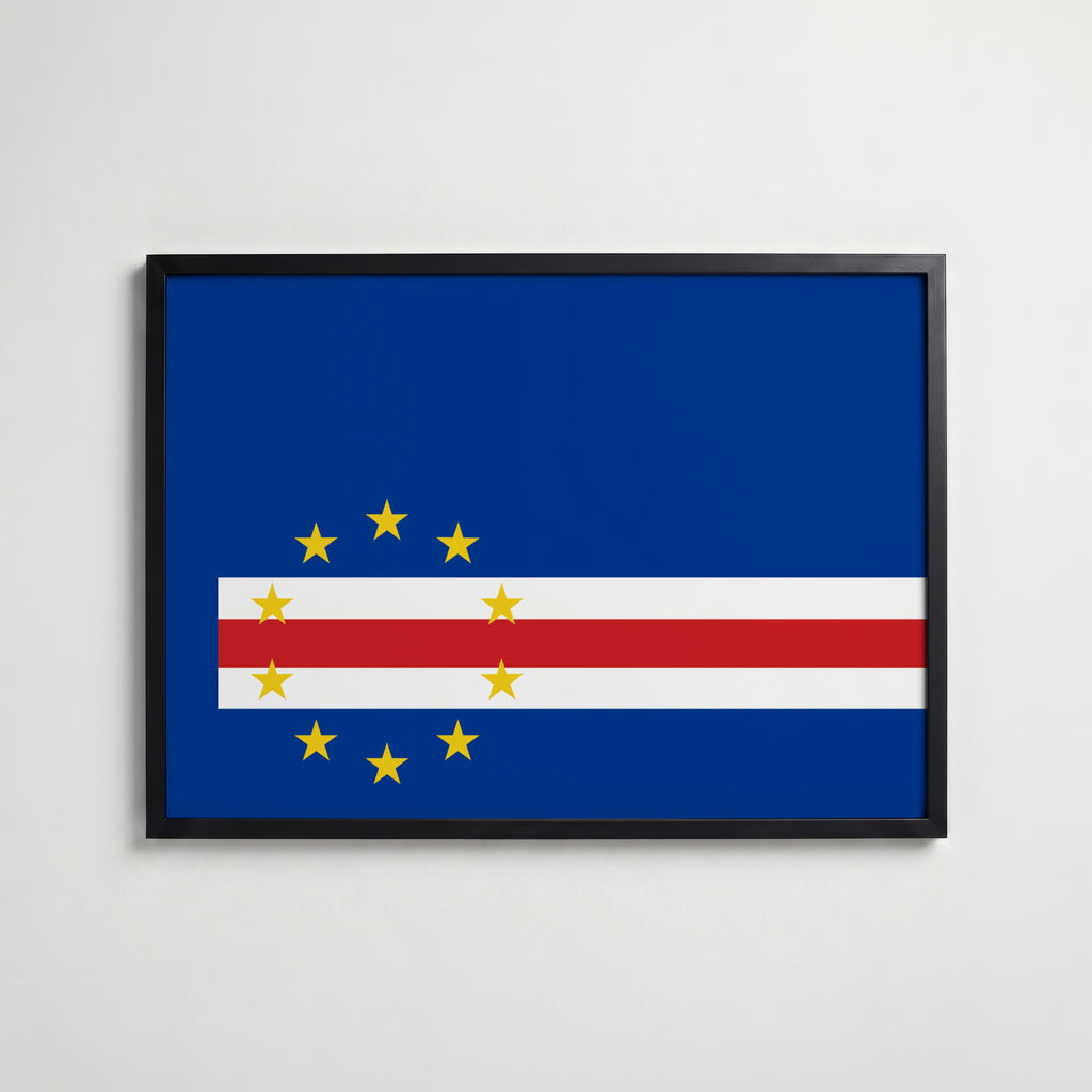 Cape Verde National Flag Poster i svart ram – stilren konsttryck som väggdekor från Bozetto