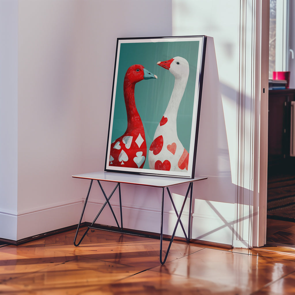 Väggmockup av Heart & Spade Geese affisch på ljus vägg – Bozetto konsttryck – nr 3