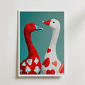 Heart & Spade Geese – stilfullt konsttryck från Bozetto, tryckt på matt finpapper