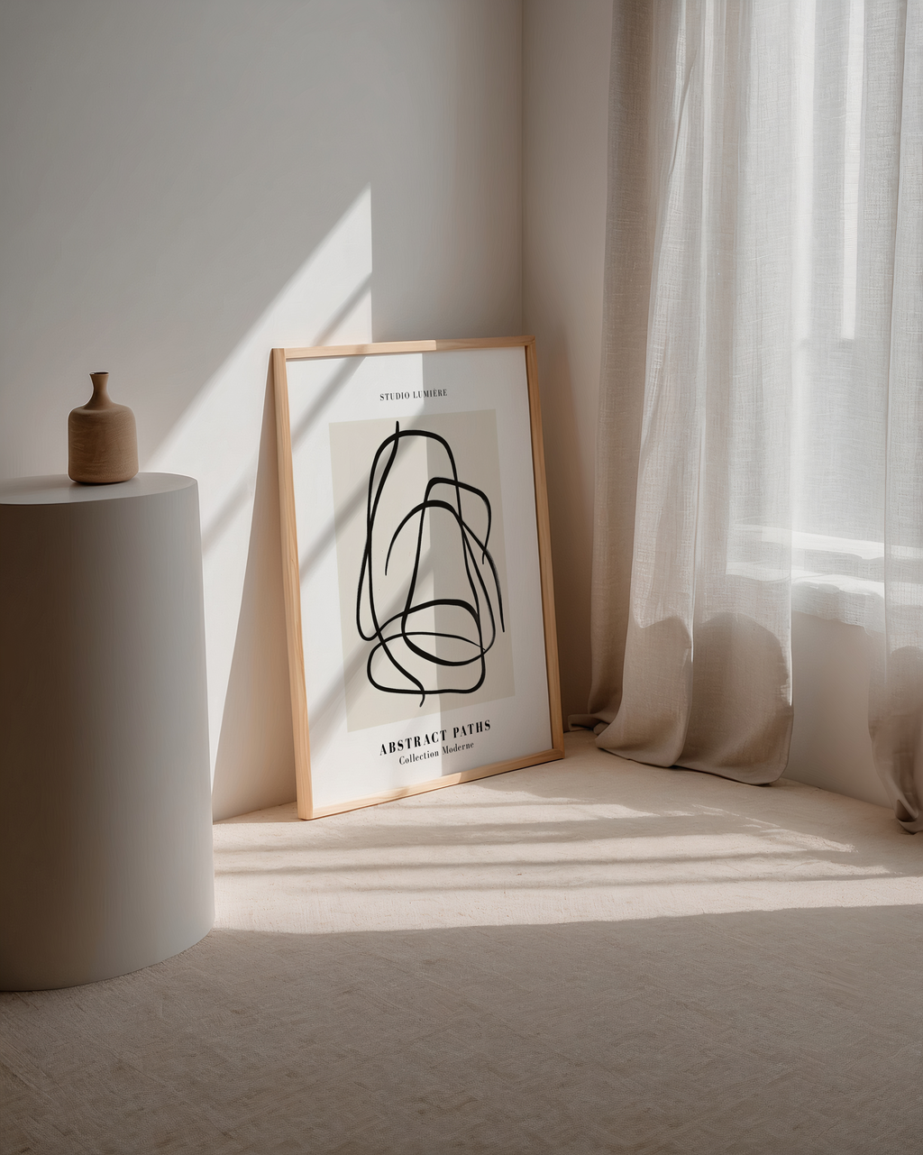 Väggmockup av Fluid Lines affisch på ljus tegelvägg – Bozetto konsttryck i hög tryckkvalitet