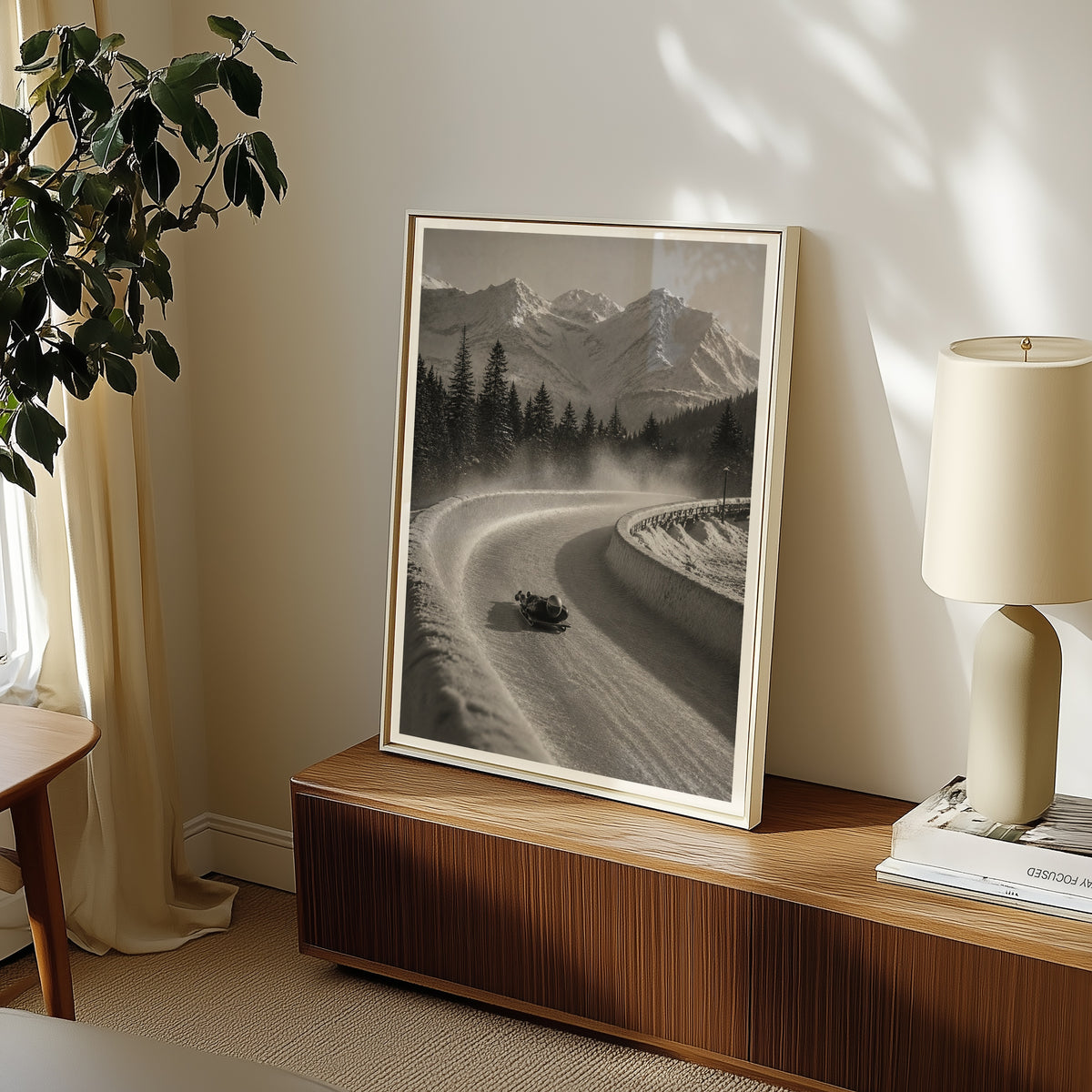 Alpine Luge Run affisch i ljust och minimalistiskt skandinaviskt vardagsrum – Bozetto