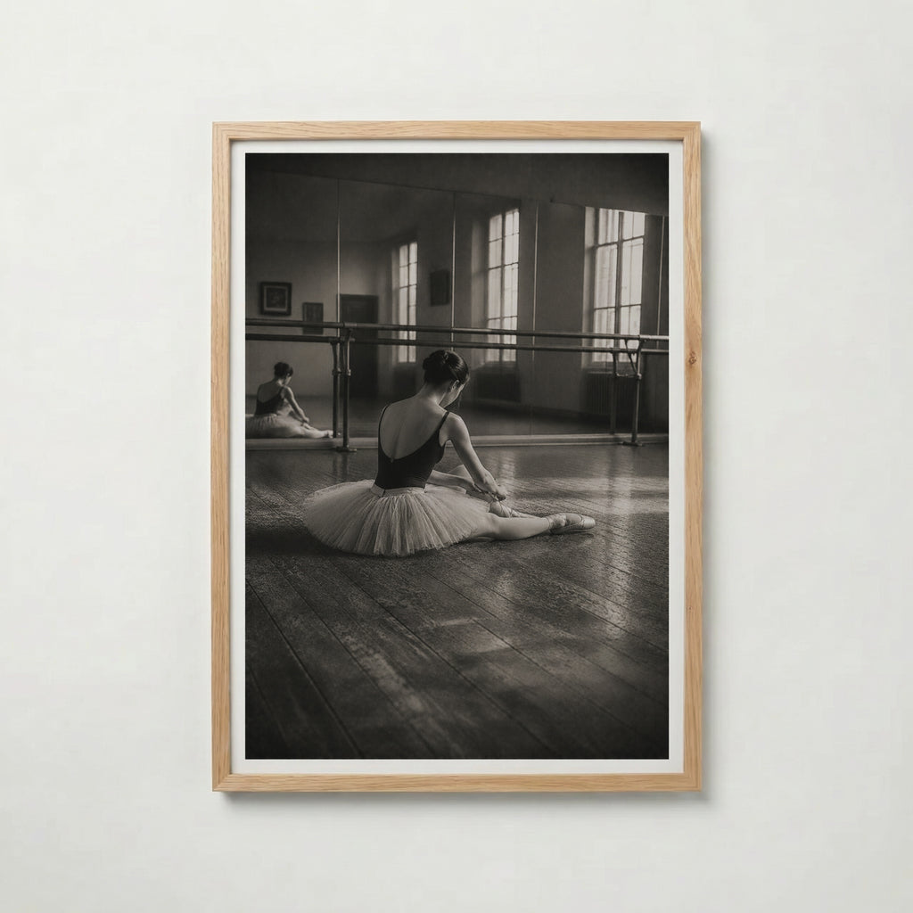Ballerina at the Mirror affisch i ljus ekram med naturligt träutseende – Bozetto