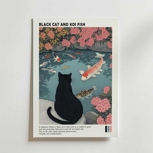 Black Cat and Koi Pond Poster