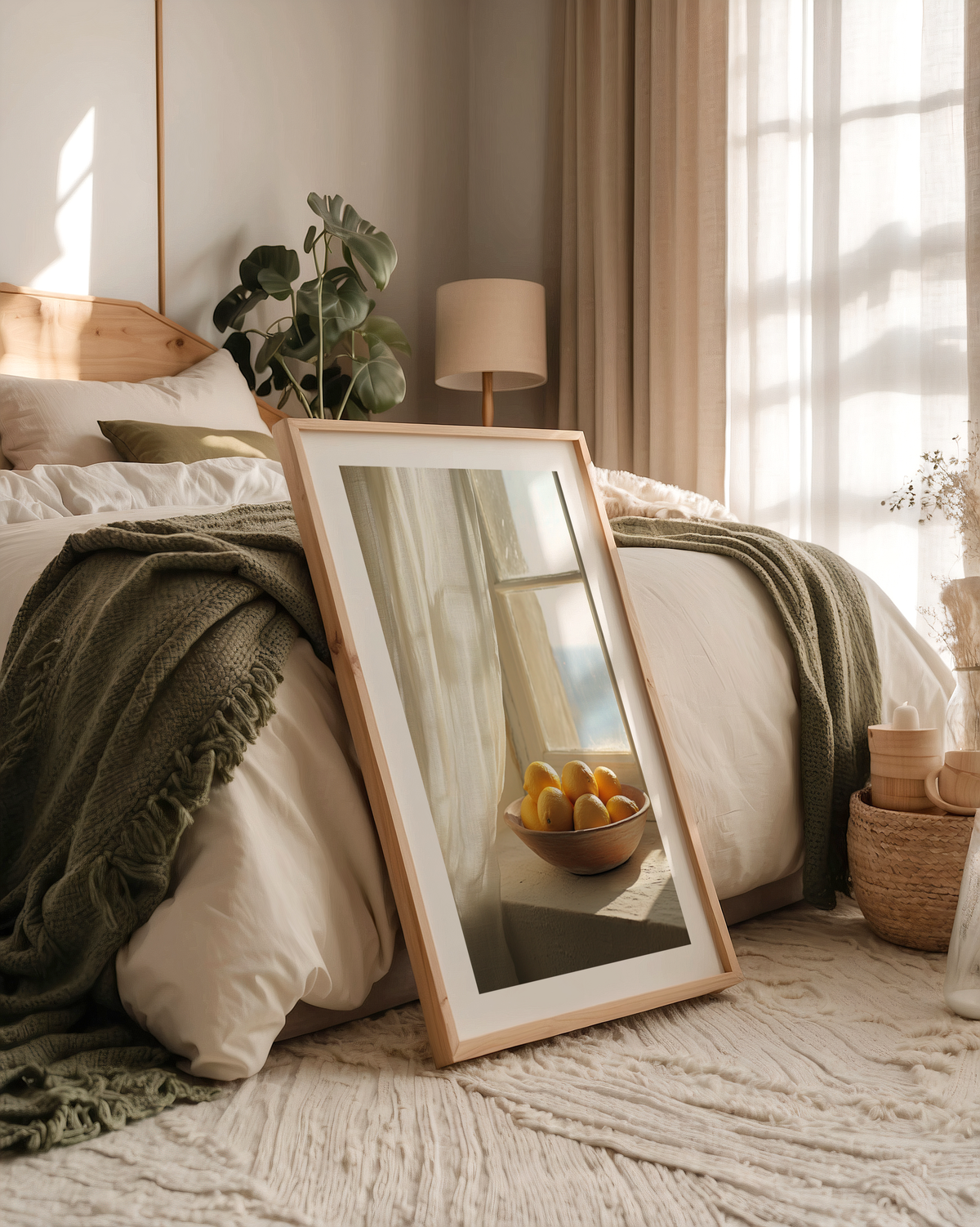 Lemon Bowl Poster mockup på vägg – inramad konstaffisch i interiör från Bozetto