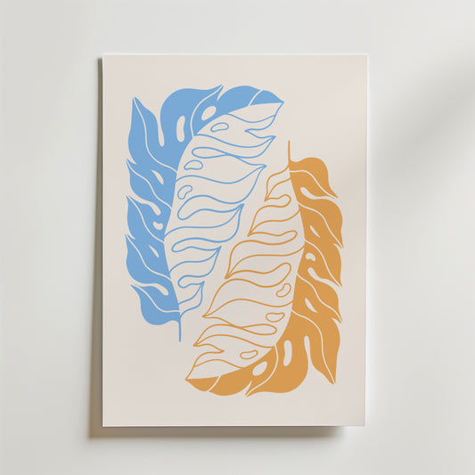 Golden Blue Leaves Poster