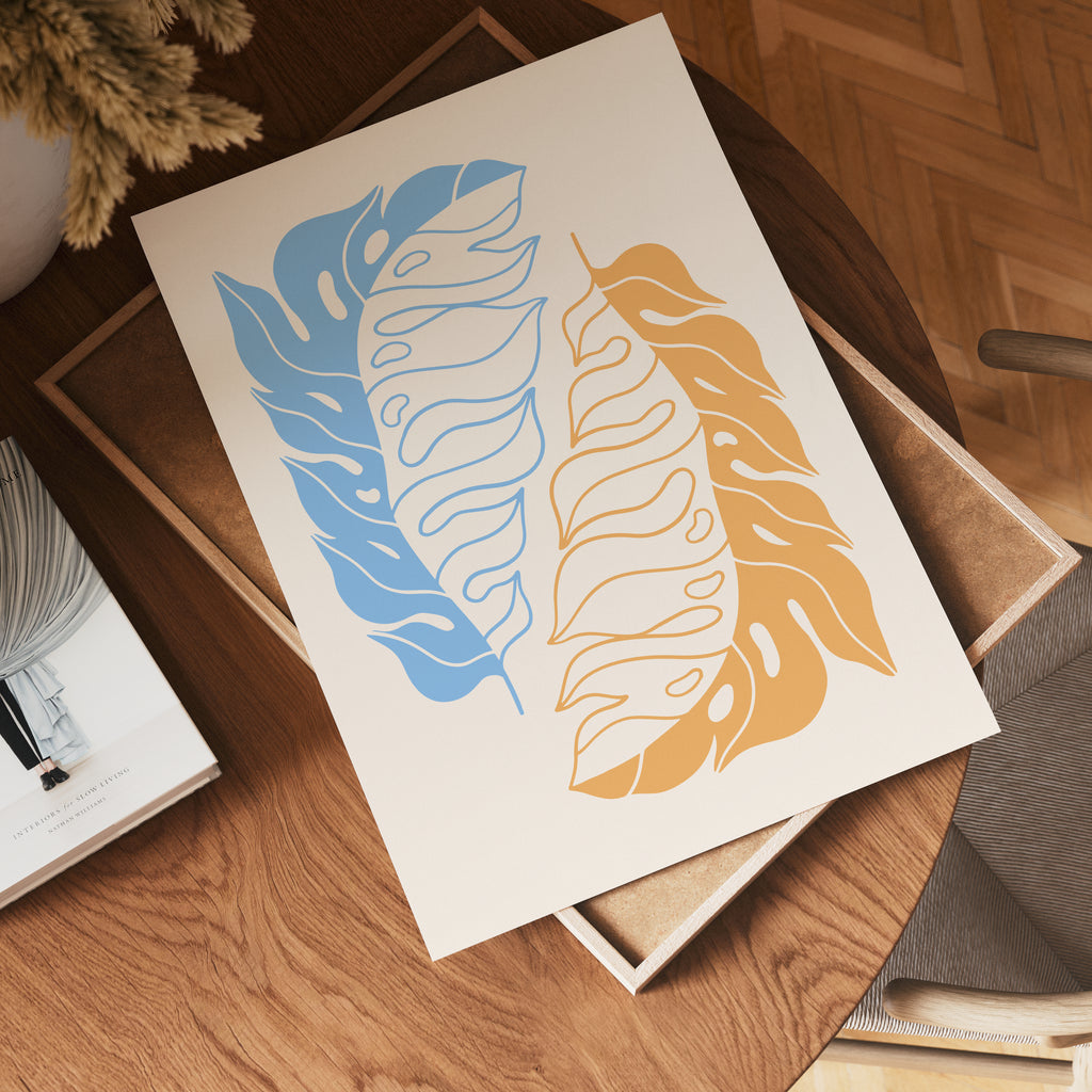 Golden Blue Leaves poster visad rakt fram – Bozetto affisch i hög tryckkvalitet i hög tryckkvalitet