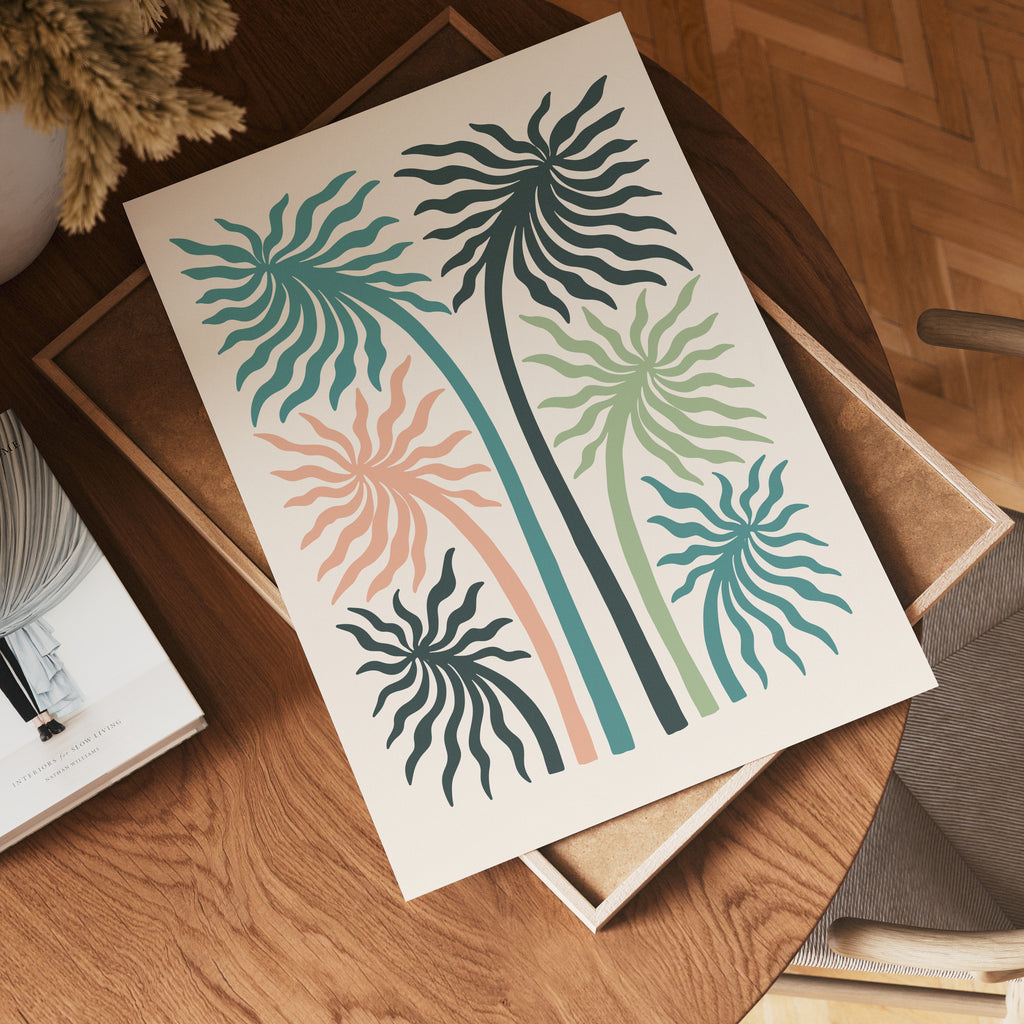 Pastel Palms poster visad rakt fram – Bozetto affisch i hög tryckkvalitet i hög tryckkvalitet