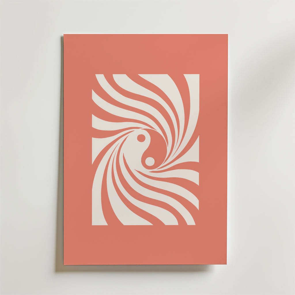 Peach Spiral Flow – stilfullt konsttryck från Bozetto, tryckt på matt finpapper i hög tryckkvalitet