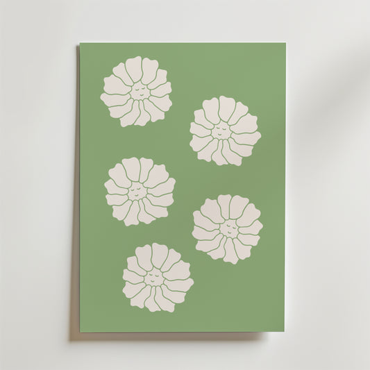 White Blossoms on Green Poster