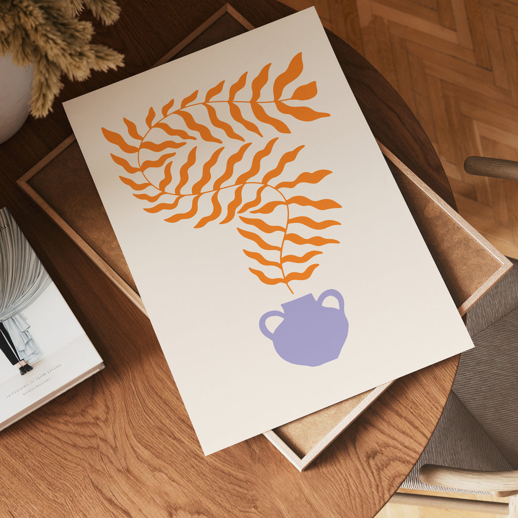 Orange Leaves in Purple Vase – affisch med stilfullt motiv från Bozetto i hög kvalitet