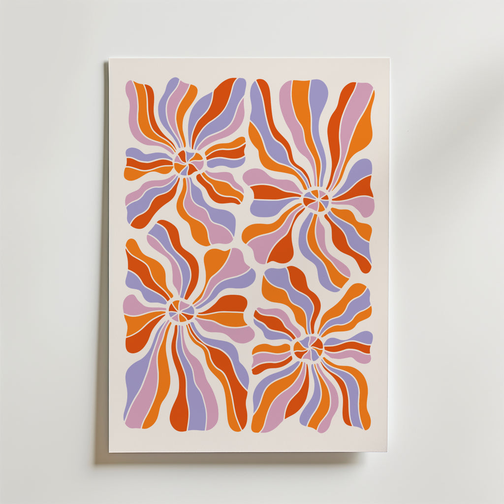 Retro Bloom Swirl – stilfullt konsttryck från Bozetto, tryckt på matt finpapper i hög tryckkvalitet