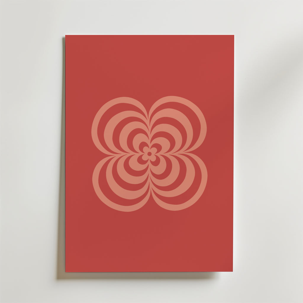 Retro Bloom Red – stilfullt konsttryck från Bozetto, tryckt på matt finpapper i hög tryckkvalitet