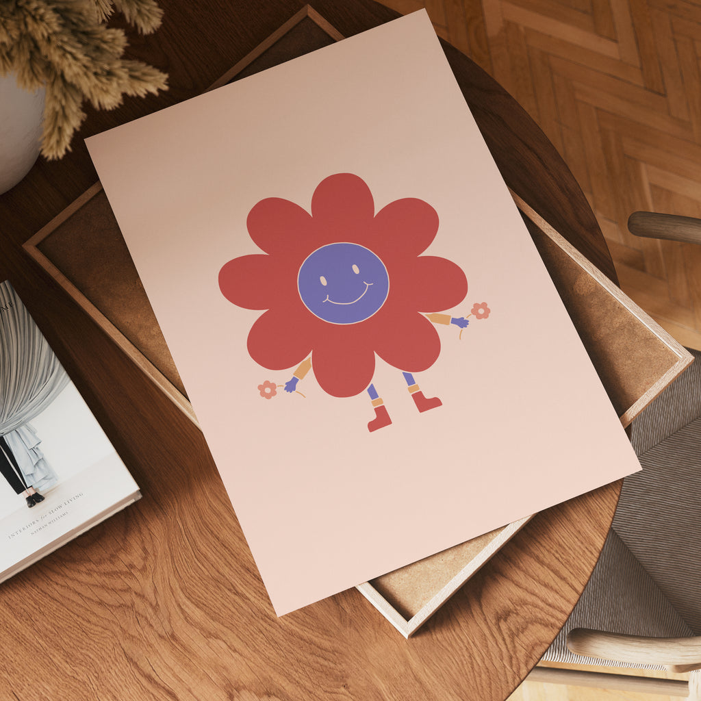 Happy Flower Character – affisch med stilfullt motiv från Bozetto i hög kvalitet