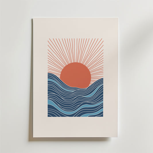 Sunset Over Waves Poster