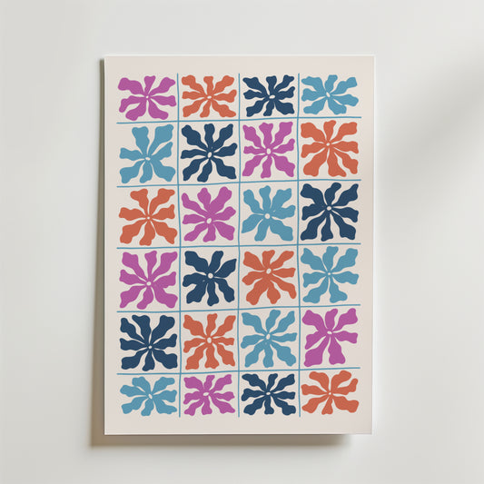 Color Block Flower Grid Poster