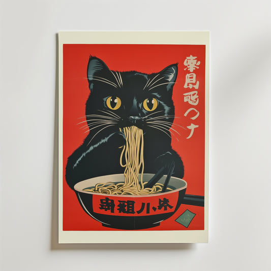 Cat Eating Ramen Poster