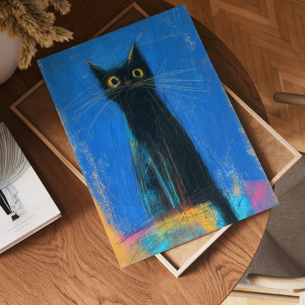 Midnight Whisker Gaze affisch på vit bakgrund – köp enkelt hos Bozetto i hög kvalitet
