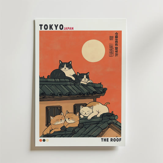 Tokyo Cat Roof Poster