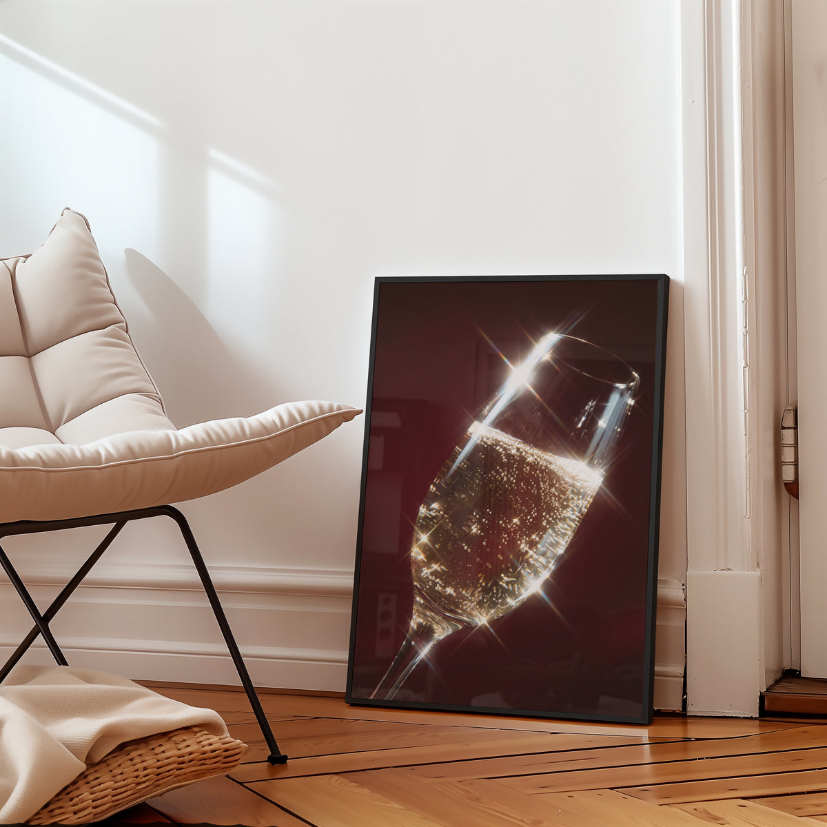 Mockup av Midnight Spark affisch på vägg – köp enkelt hos Bozetto i hög kvalitet
