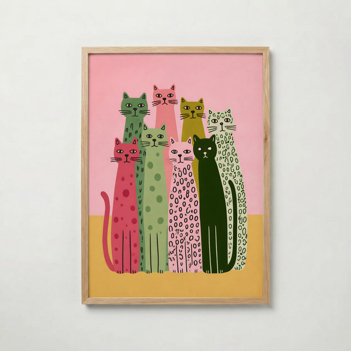Colorful Cat Lineup poster visad rakt fram – Bozetto affisch i hög tryckkvalitet