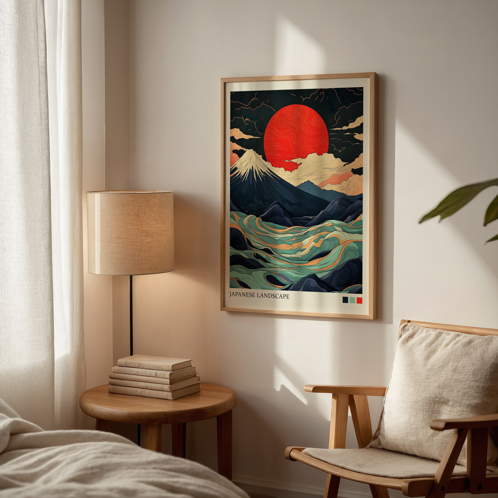 Japanese Landscape Abstract affisch i ljust minimalistiskt vardagsrum – köp enkelt hos Bozetto
