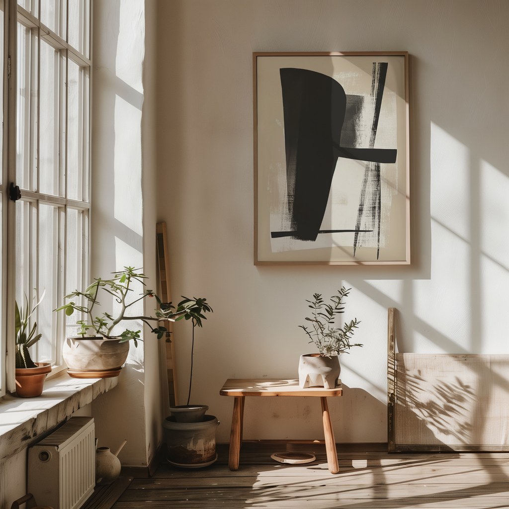Väggmockup av Bold Abstract Shapes affisch på ljus vägg – Bozetto konsttryck – nr 3