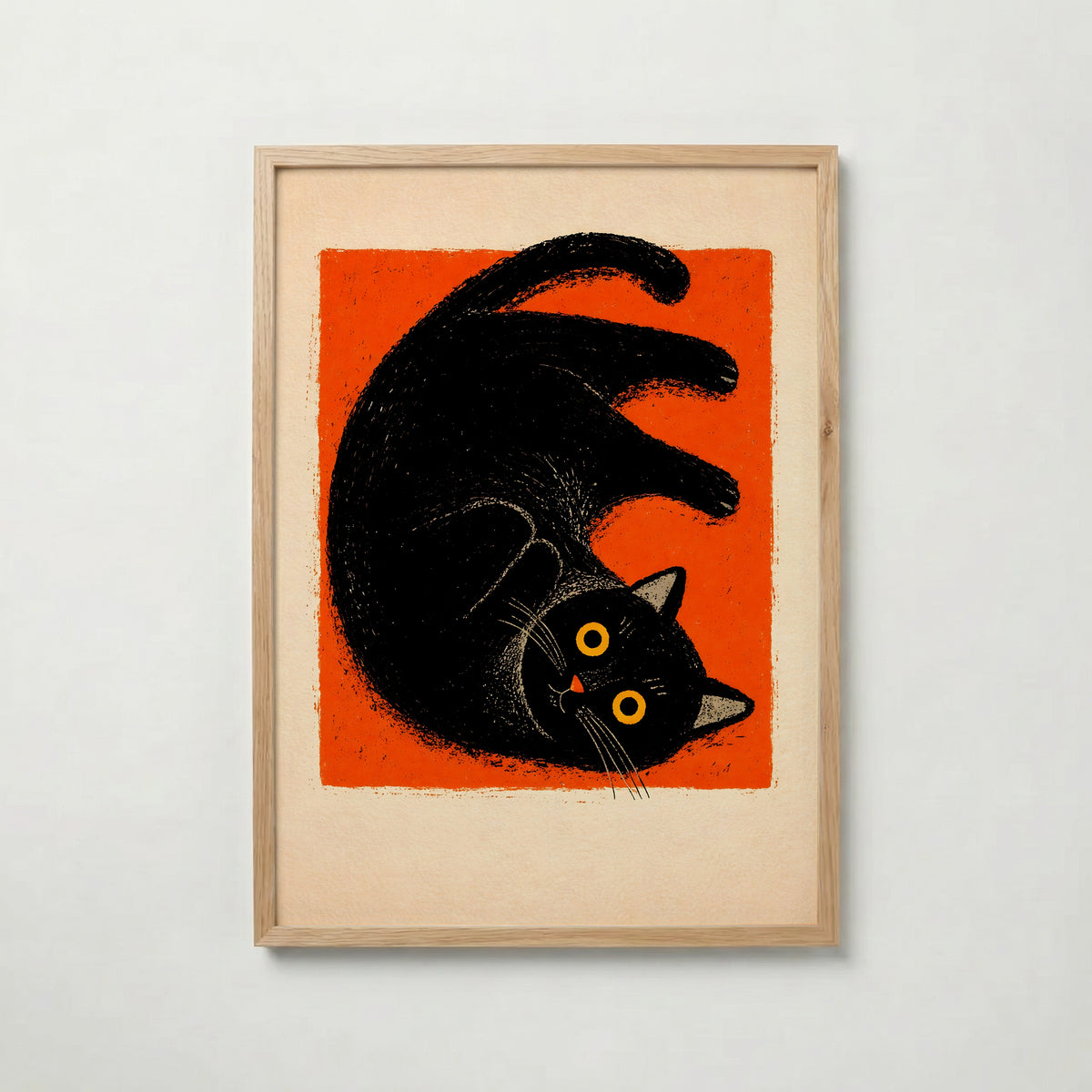 Curled Black Cat poster visad rakt fram – Bozetto affisch i hög tryckkvalitet i hög tryckkvalitet