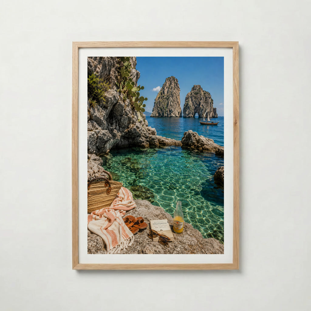 Marco Ricci Faraglioni Capri Poster – de ikoniska klippformationerna Faraglioni utanför Capris kust